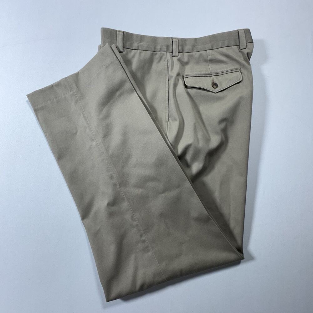 LL Bean Natural Fit Chino Pants Khaki Tan 35x31 Cotton Flat Front Mens Trousers